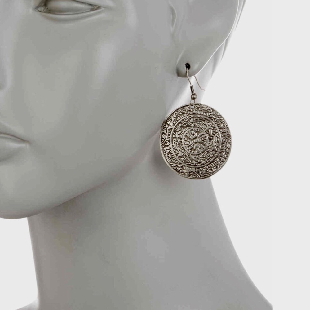 New Antique Silver Pewter Circle Plate Earring